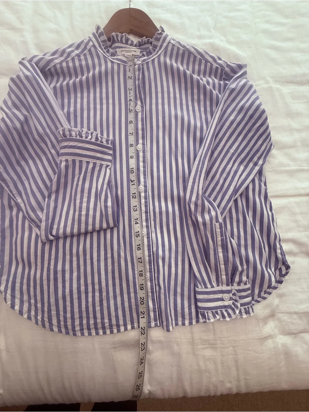 beachlunchlounge Blue and White Striped Ruffle Collar Shirt - Picture 4 of 7
